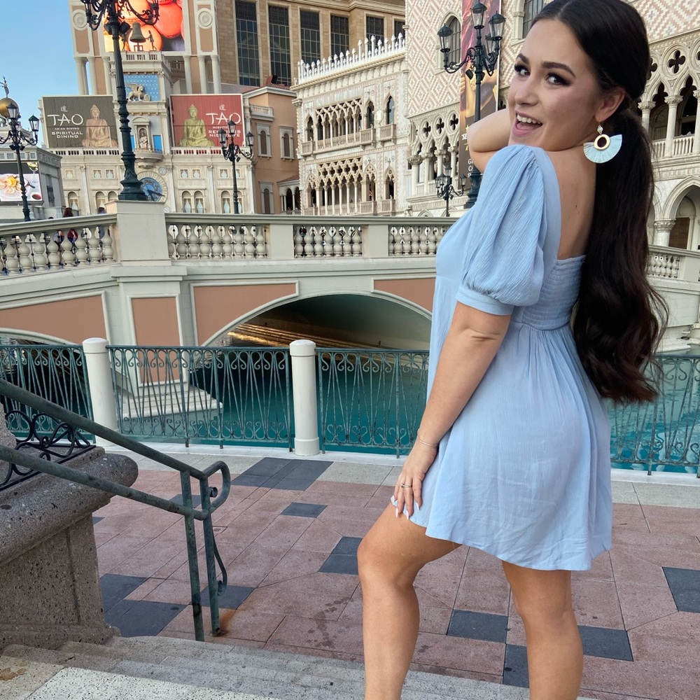 PACSUN KENDALL + KYLIE Women's Babydoll Puff Sleeve Dress, baby blue, Cinderella
